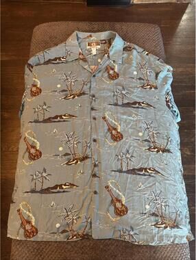 Vintage Kalaheo Hawaiian Button Up Shirt Men's XXL Rayon USA Island Palm Trees